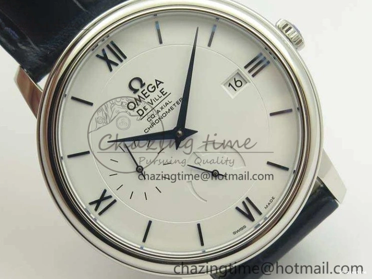 0514 Fashionable De Ville Prestige Real Power Reserve SS TW 1:1 Best Edition White Dial Blue Markers On Leather Strap A 8094